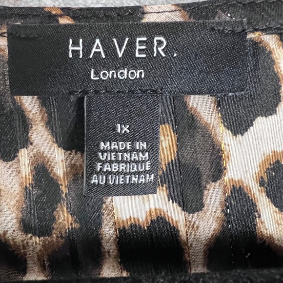 HAVER London Women Leopard Print Smocked Neck Blouse Top Size 1X Gold Metallic - Picture 3 of 11